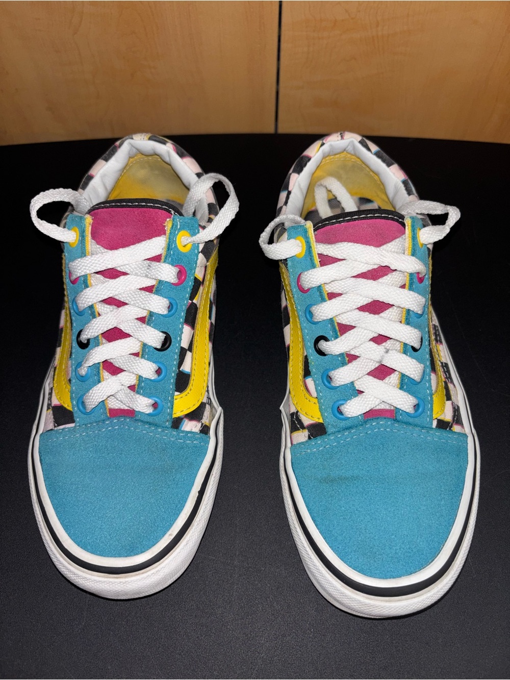 Vans Multicolor Low-Top Sneakers — Blue, Pink & Yellow